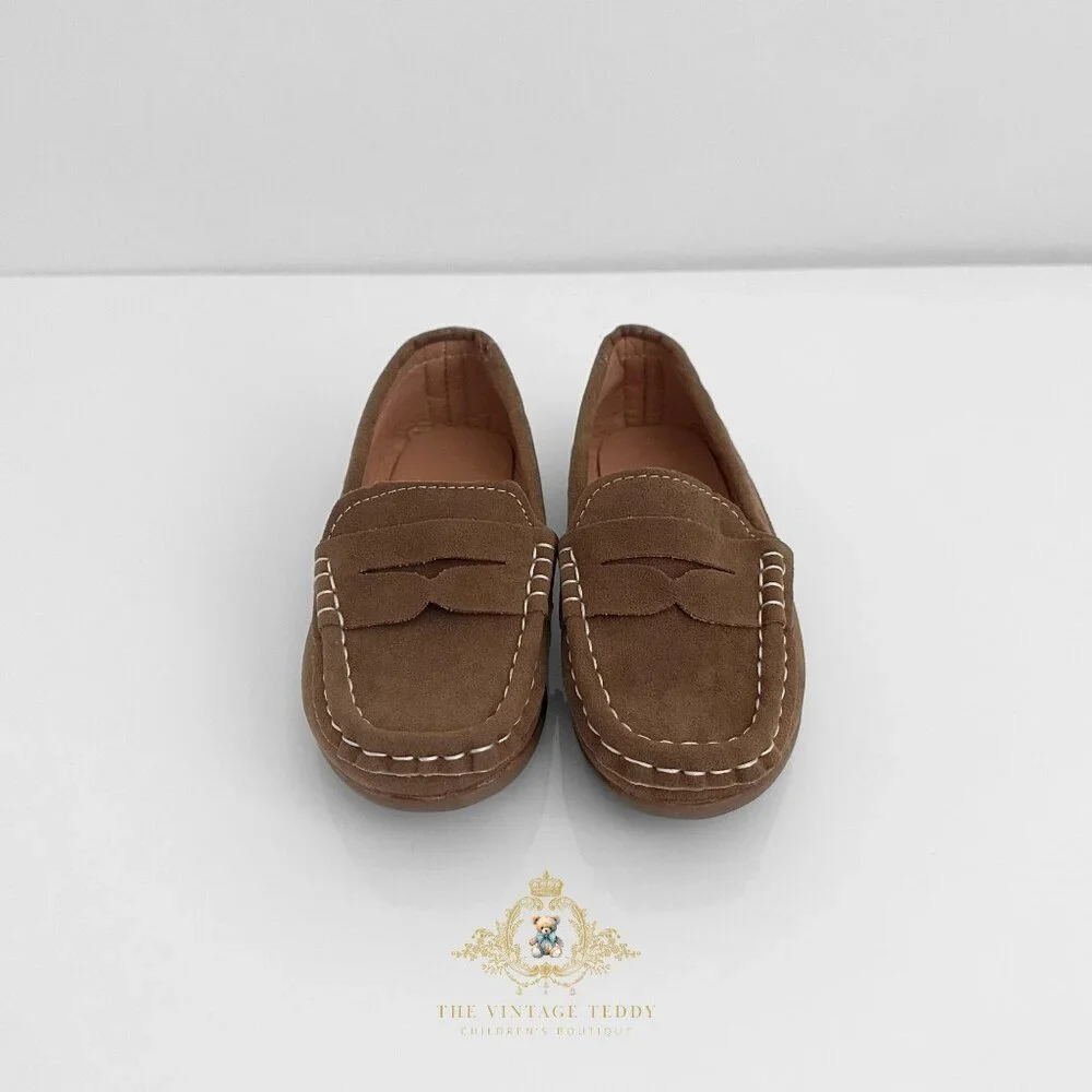 NWT Handsome Boys Vintage Style Classic Loafers Cute Children's Shoes Camel 6.5